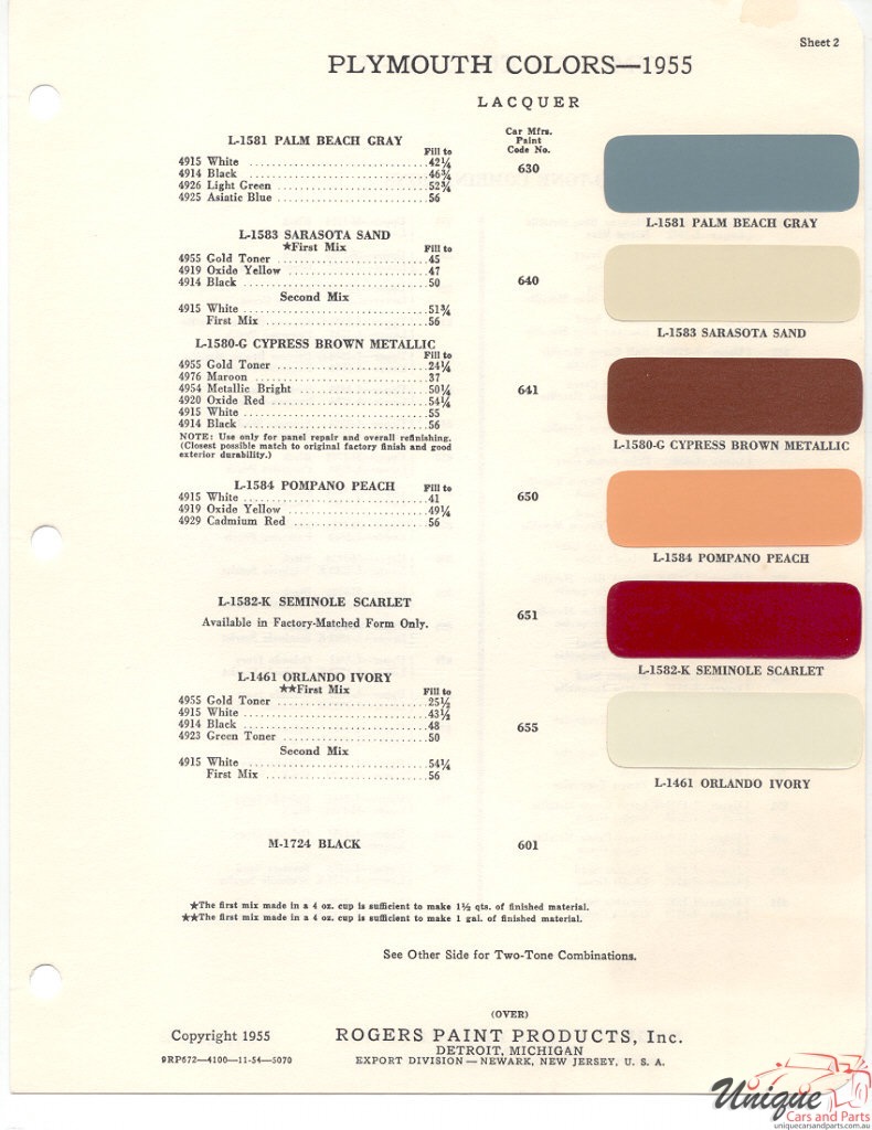 1955 Plymouth Paint Charts Rogers 2
